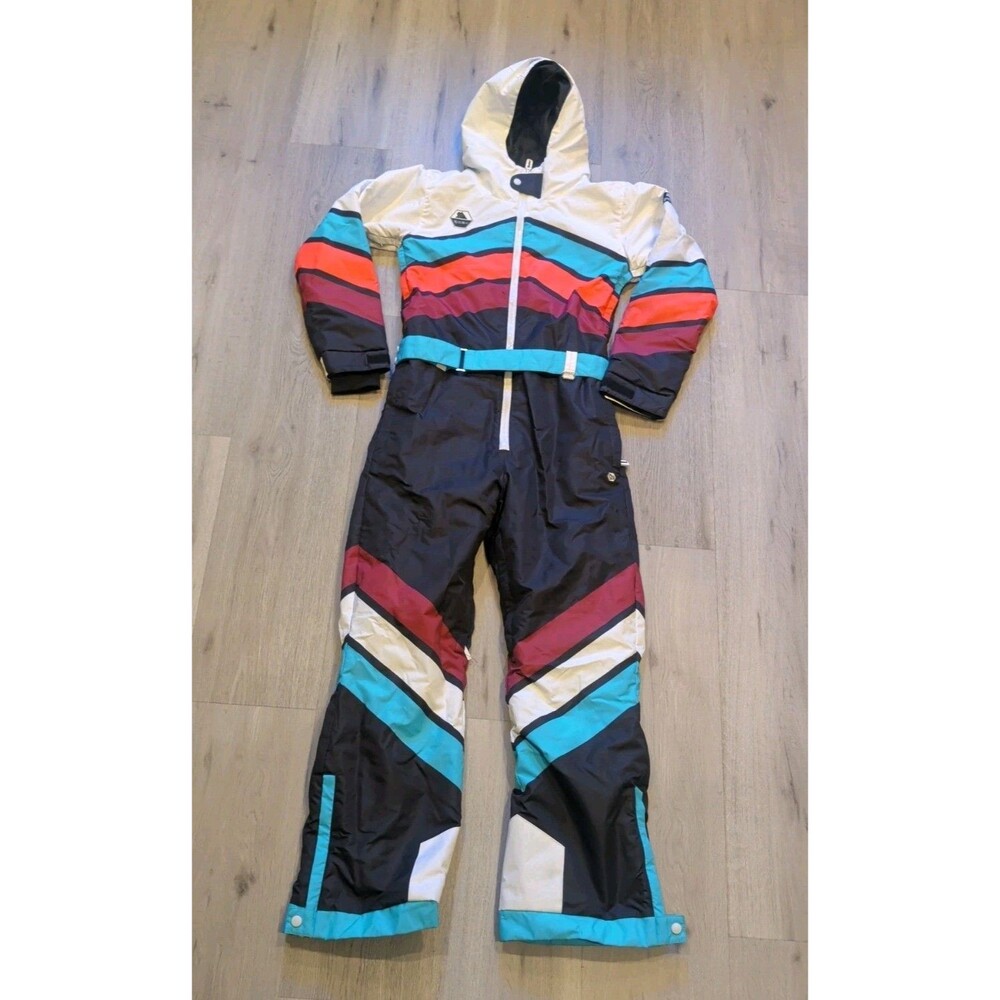 Tipsy Elves Ski Snow Suit Womens Size Small Downhill Diva Striped Retro Rare